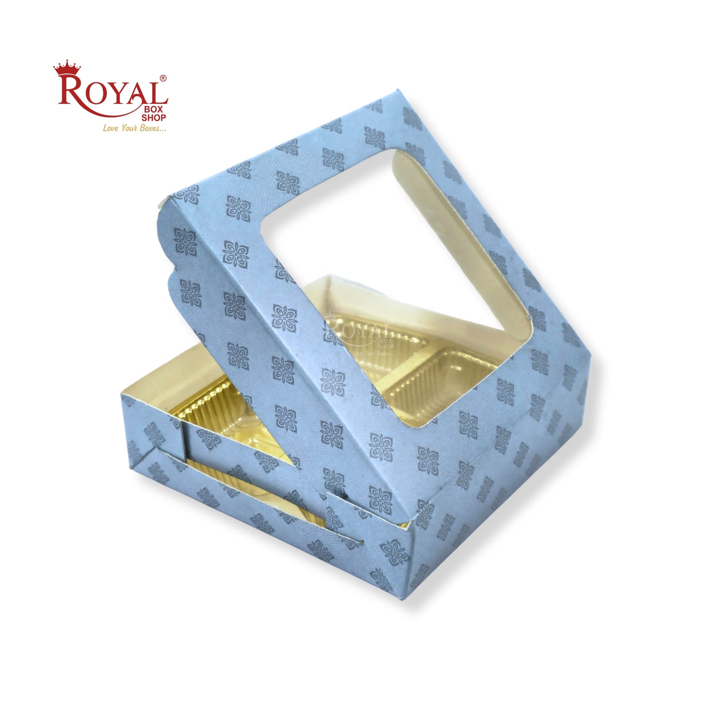 4 Cavity Chocolate Boxes with Window | 3.75 x 3.75 x 1 inches | Blue | B2B