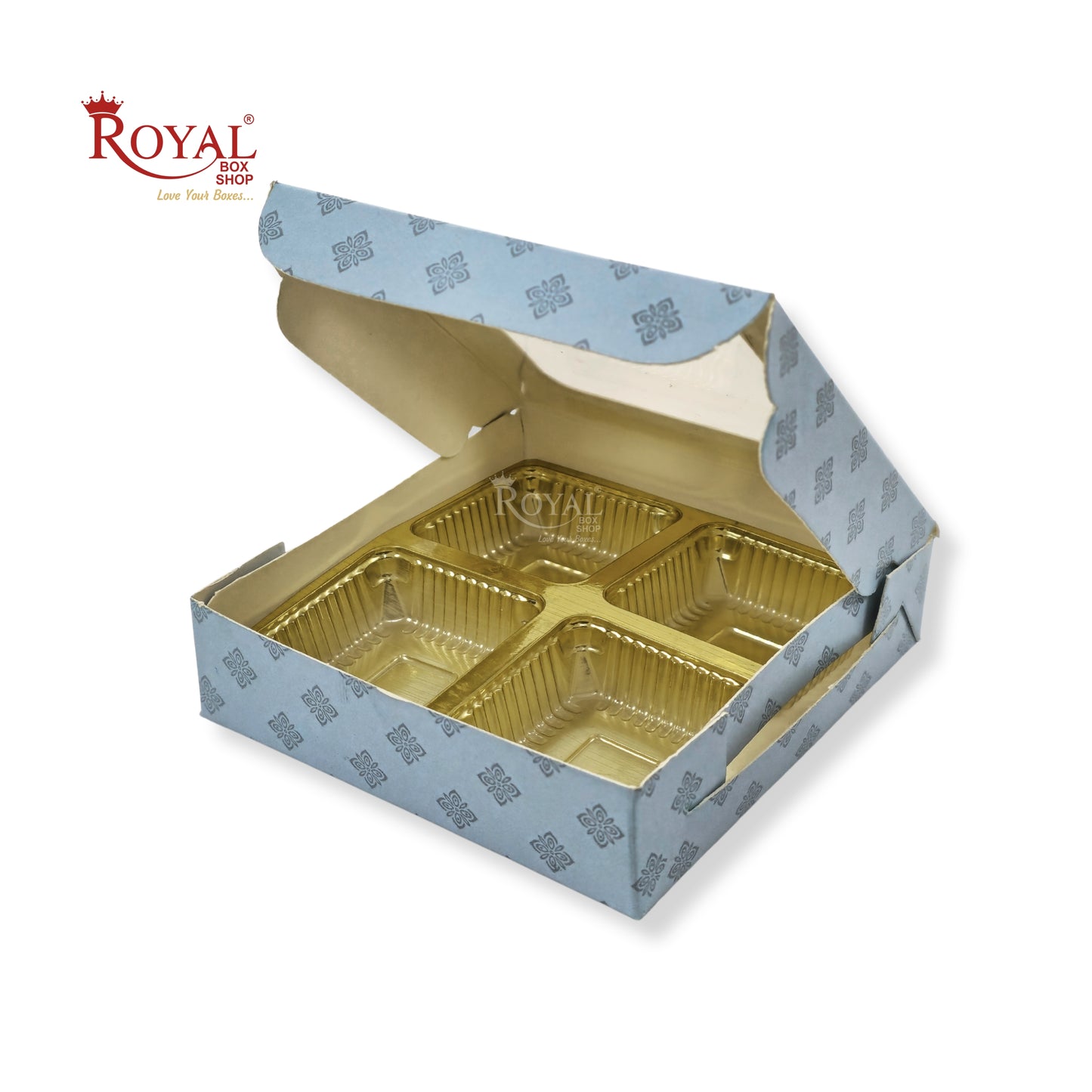 4 Cavity Chocolate Boxes with Window | 3.75 x 3.75 x 1 inches | Blue | B2B