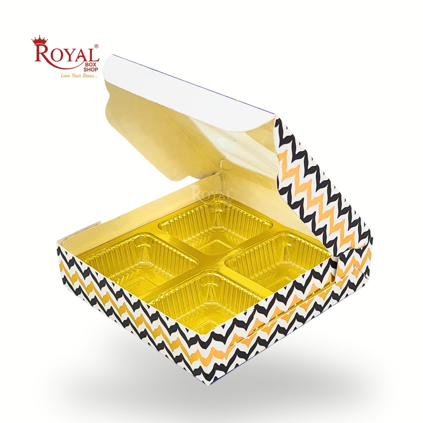 Premium 4 Cavity Gift Box for Chocolates I Festive Blue with Golden Tray & Window