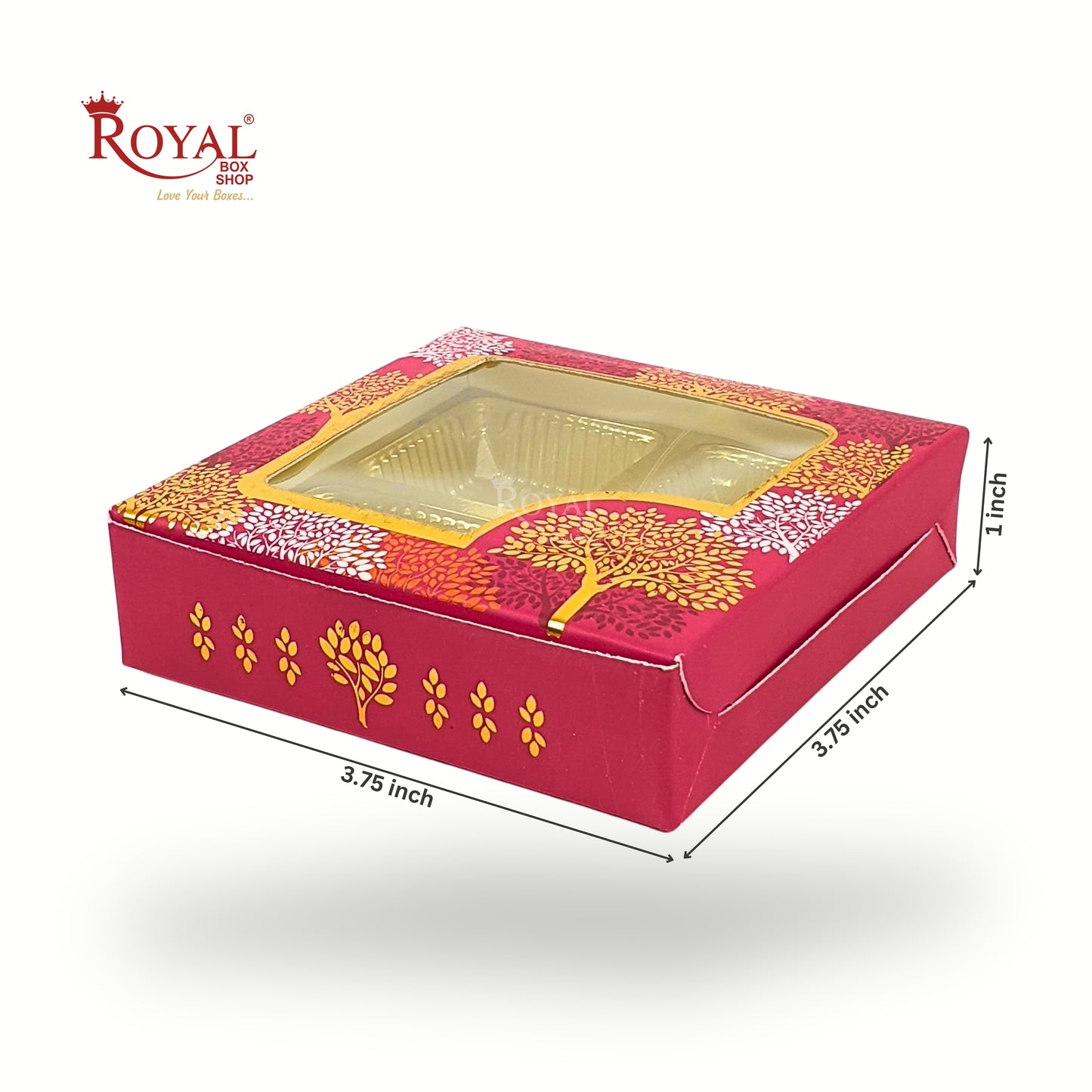 Premium 4 Chocolate Box with Golden Tray | 3.75x3.75x1 inches | Red