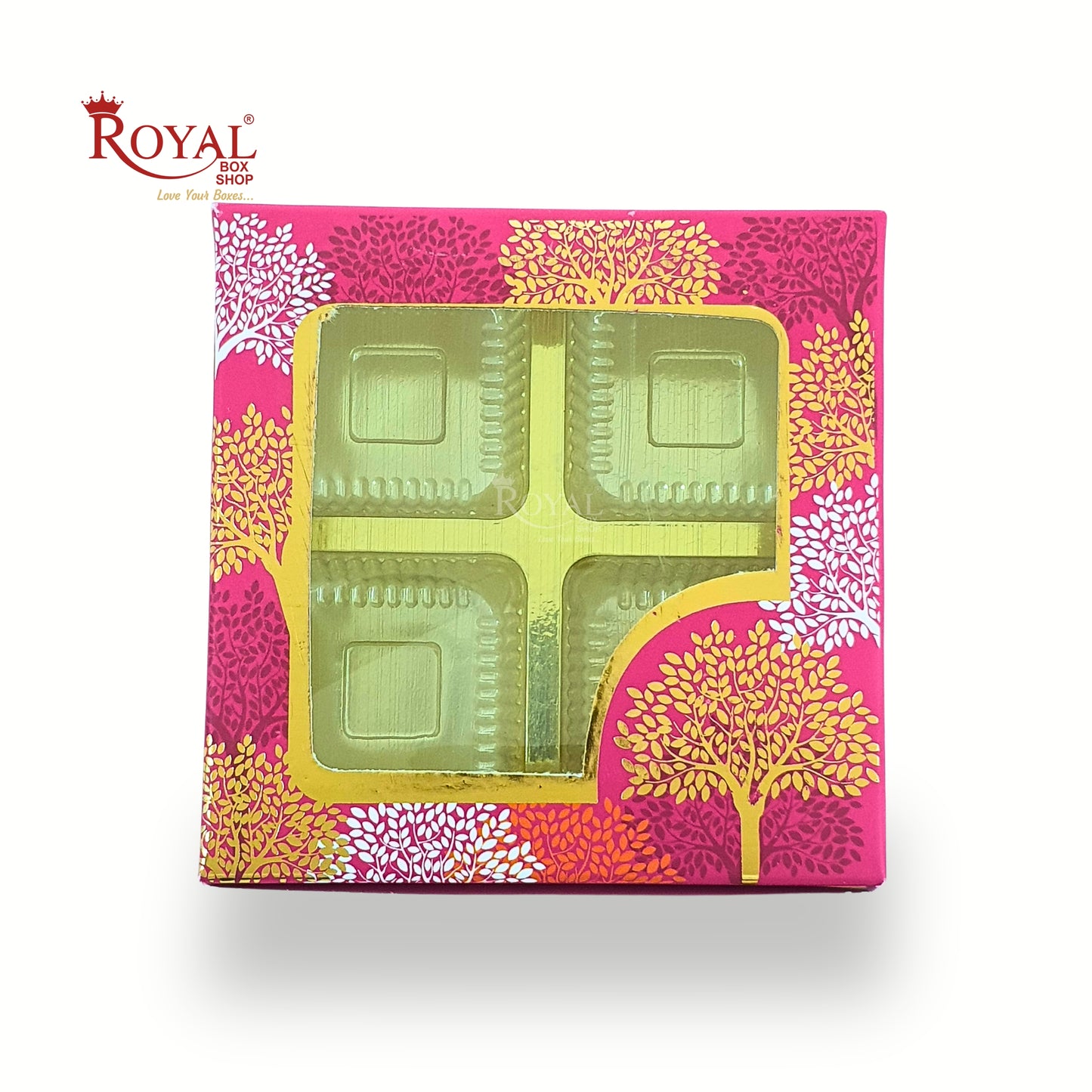 Premium 4 Chocolate Box with Golden Tray | 3.75x3.75x1 inches | Red