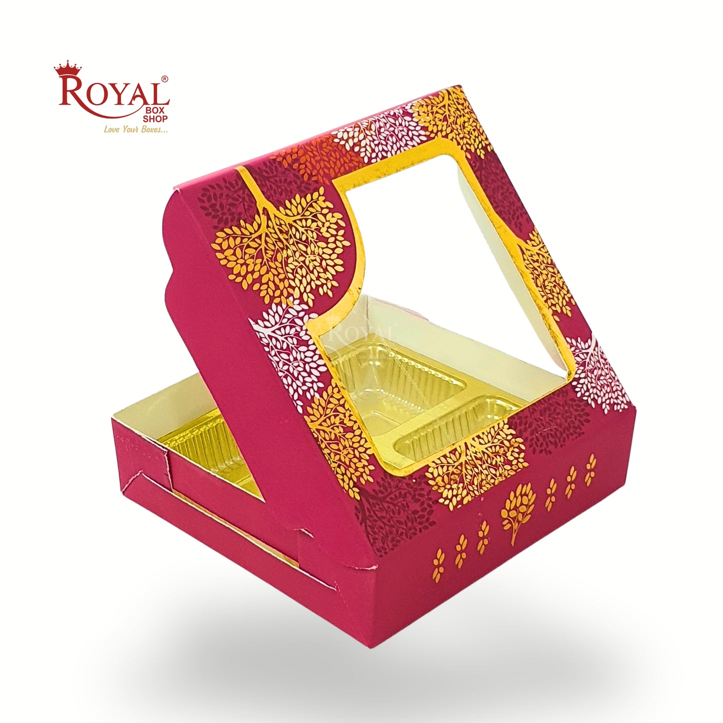 Premium 4 Chocolate Box with Golden Tray | 3.75x3.75x1 inches | Red