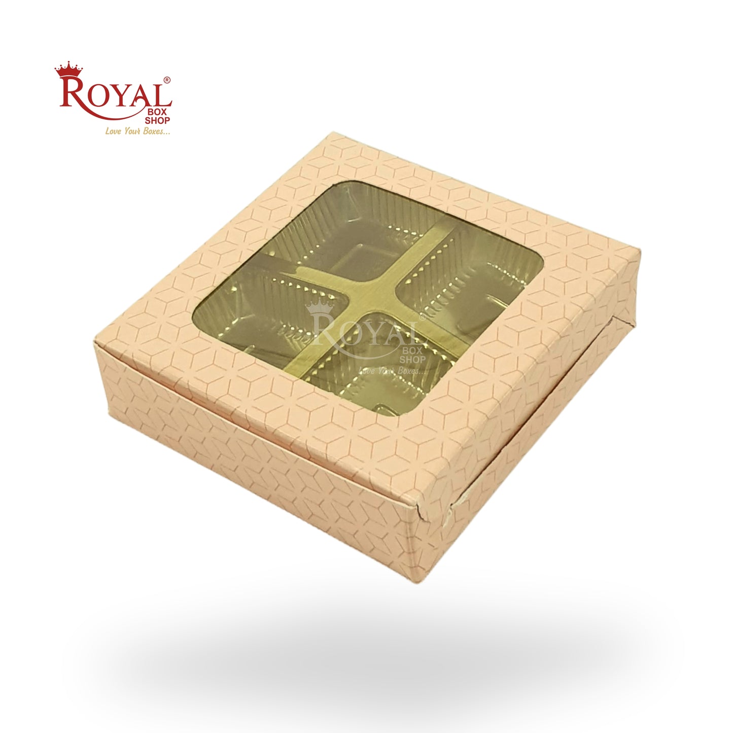 4 Cavity Chocolate Boxes with Window | 3.75 x 3.75 x 1 inches | Beige | B2B