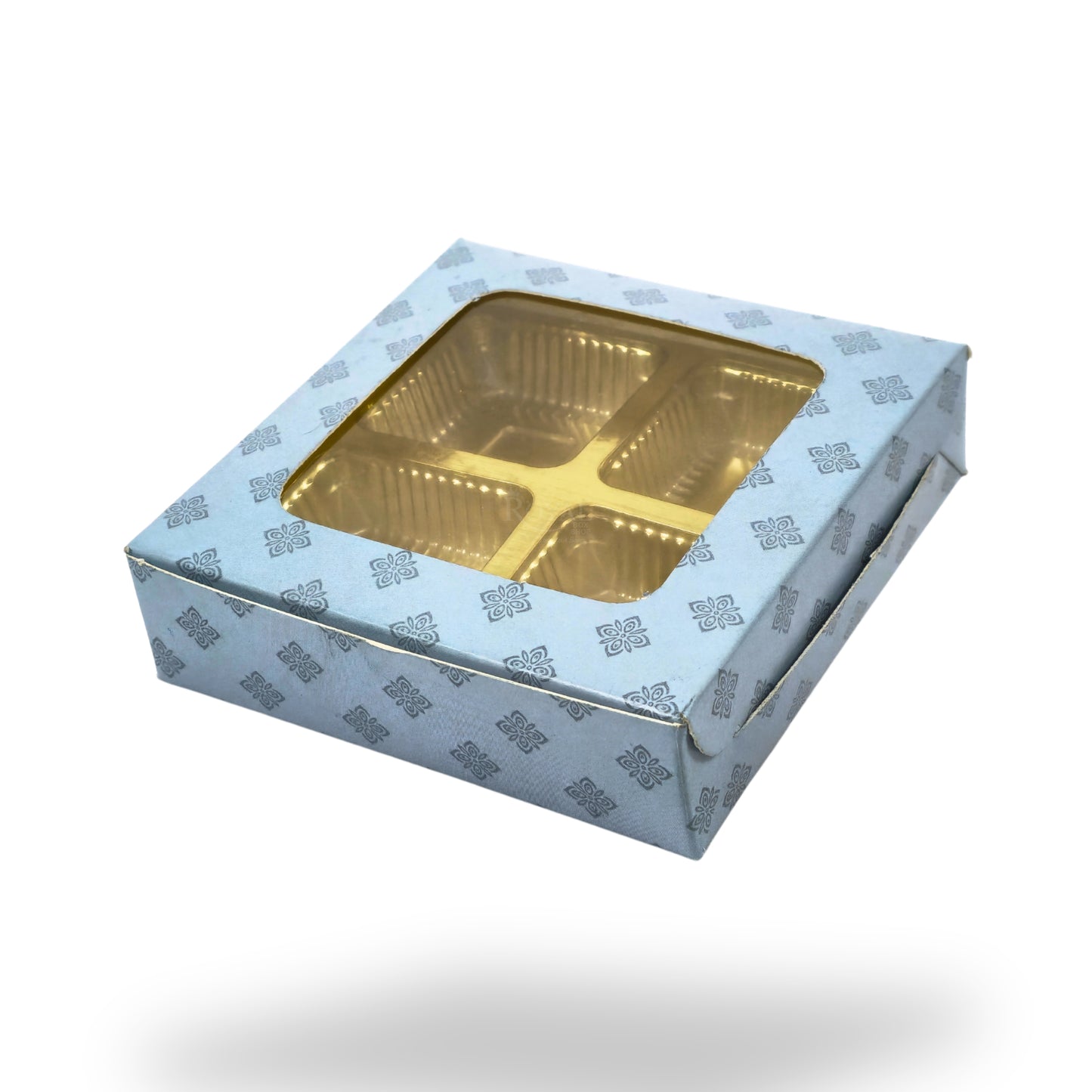 4 Cavity Chocolate Boxes with Window | 3.75 x 3.75 x 1 inches | Blue | B2B