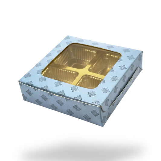 4 Cavity Chocolate Boxes with Window I 3.75 x 3.75 x 1 inches I Blue