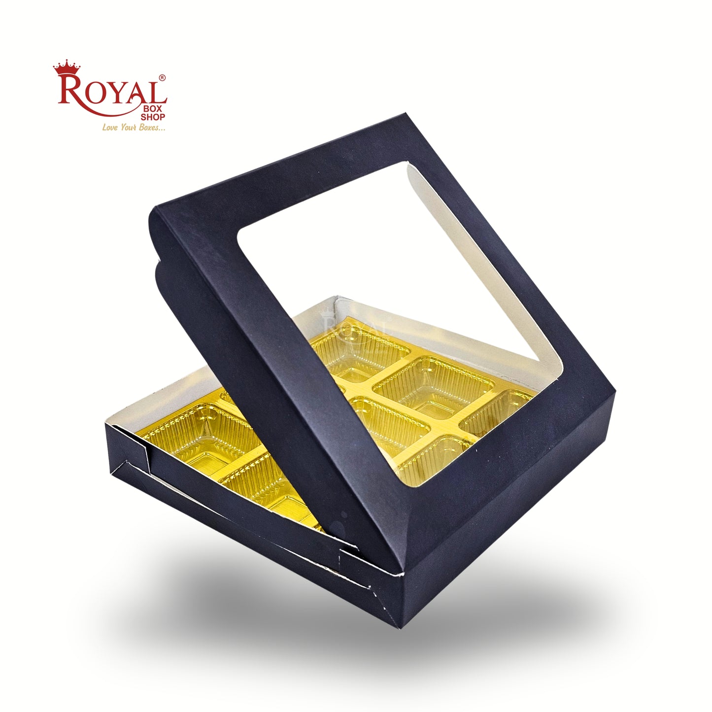 9 Cavity Chocolate Boxes | 5.75x5.75x 1 inches | Navy Blue | B2B