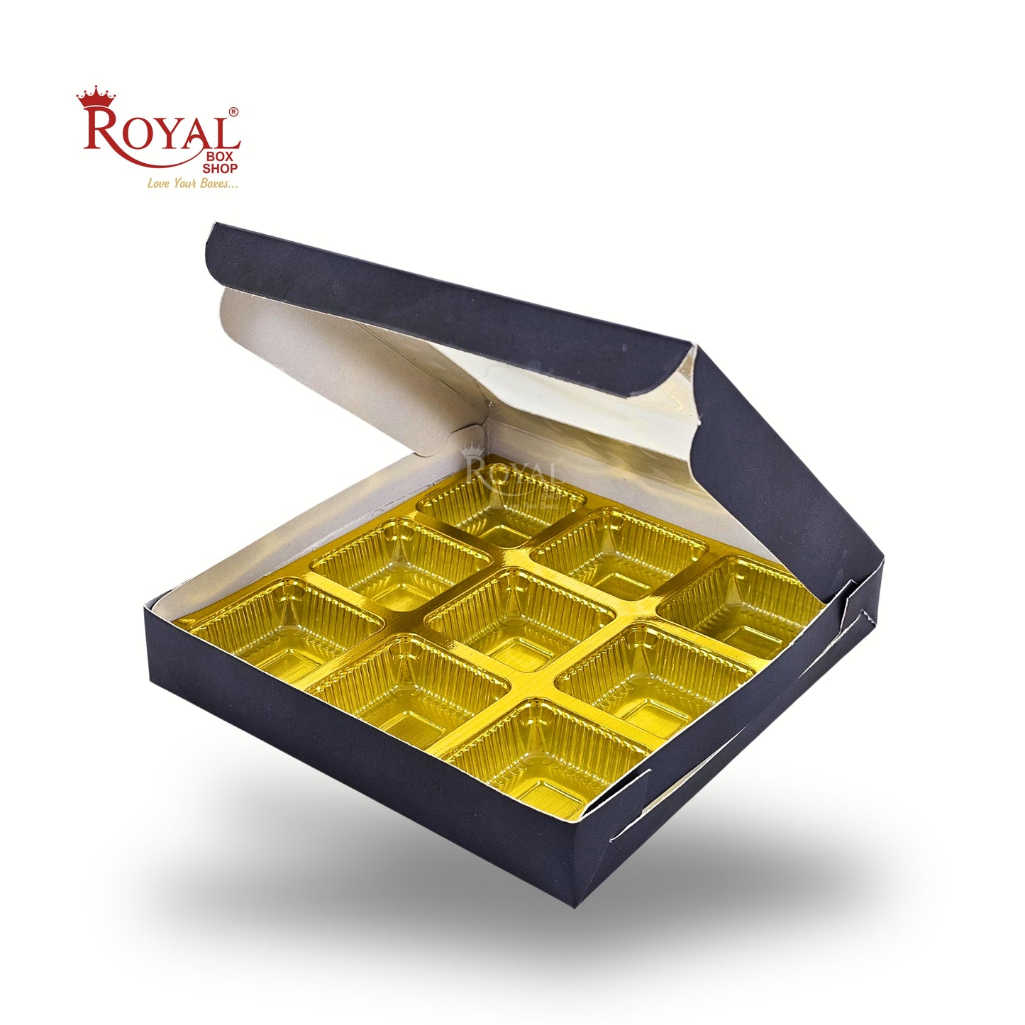 9 Cavity Chocolate Boxes | 5.75x5.75x 1 inches | Navy Blue | B2B