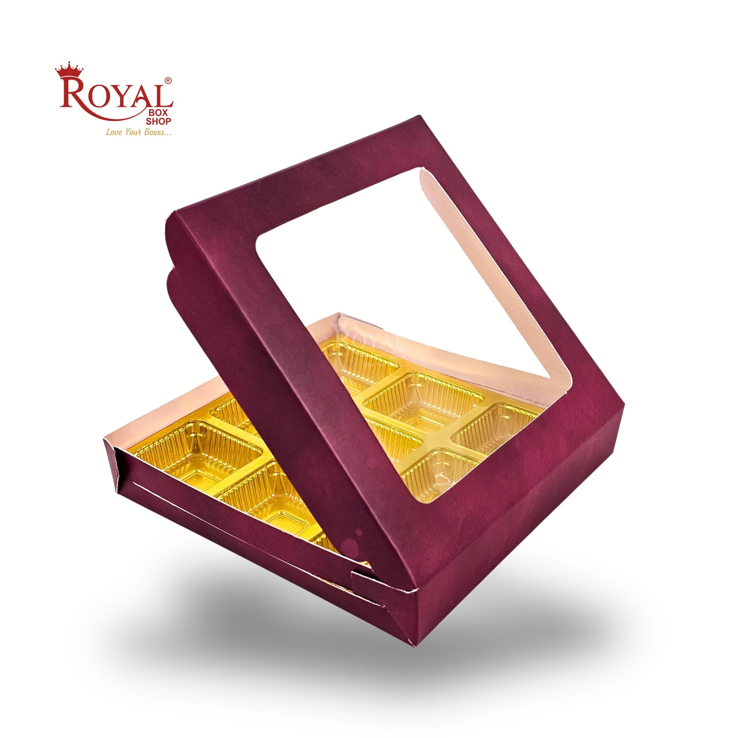 9 Cavity Chocolate Boxes | 5.75x5.75x 1 inches | Maroon