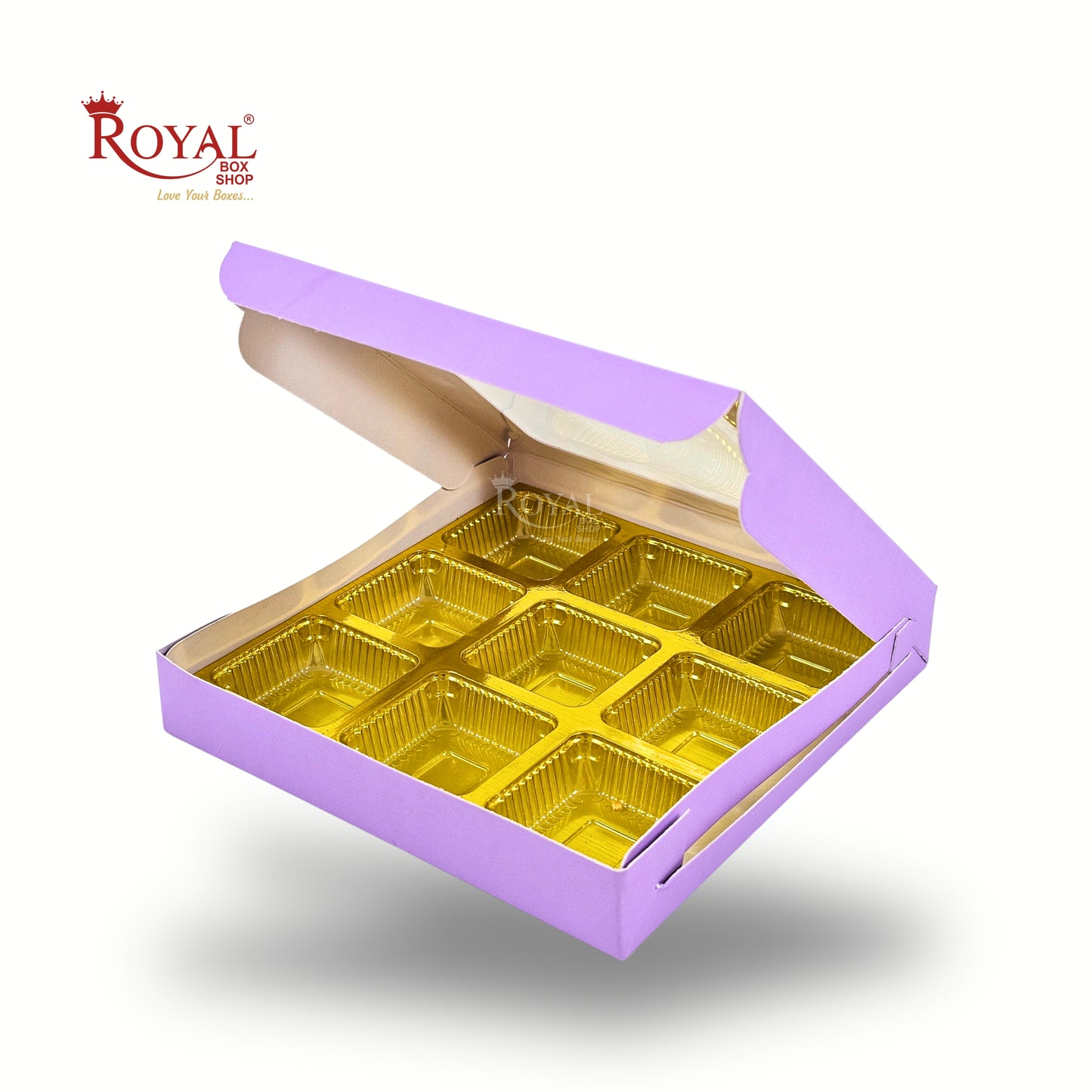 9 Cavity Chocolate Boxes | 5.75x5.75x 1 inches | Lavender | B2B