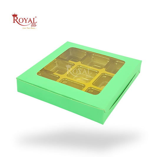 9 Cavity Chocolate Boxes I 5.5 x 5.5 x 1 inches I Green