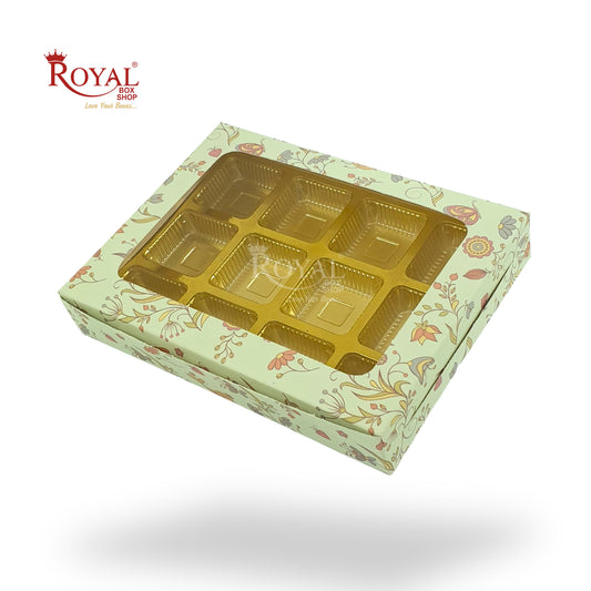 12 Cavity Chocolate Box I 7.5 x 5.5 x 1.25 inches I Green Floral