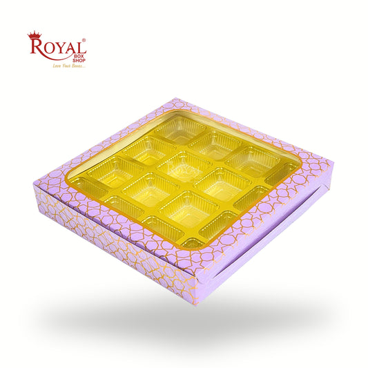 16 Cavity Chocolate Box | 7.5x7.5x1.25 inch | Purple With Golden Foiling