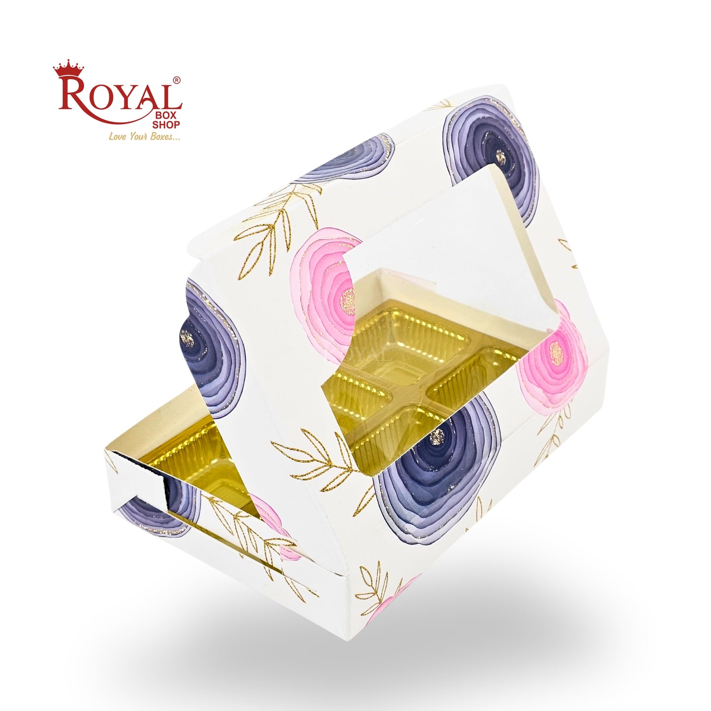 6 Cavity Chocolate Boxes | 5.75x4x1 Inch | White Floral Print