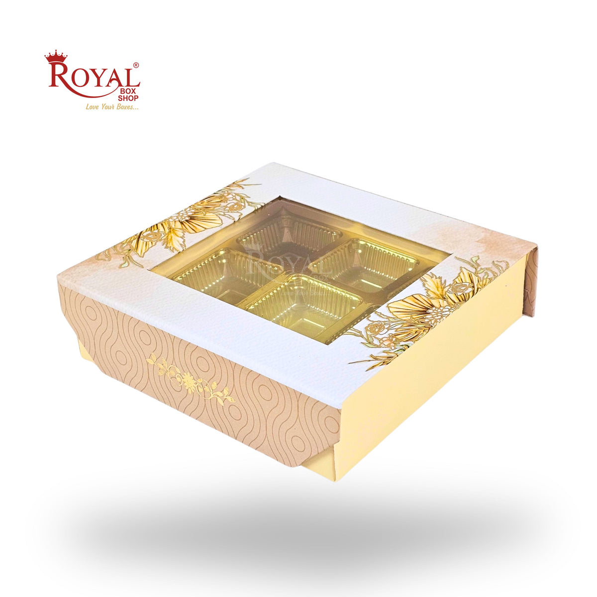 9 Cavity Rigid Chocolate Box With Window | Magnetic Flap |White Glower | 5.5x5.5x1.5 Inch