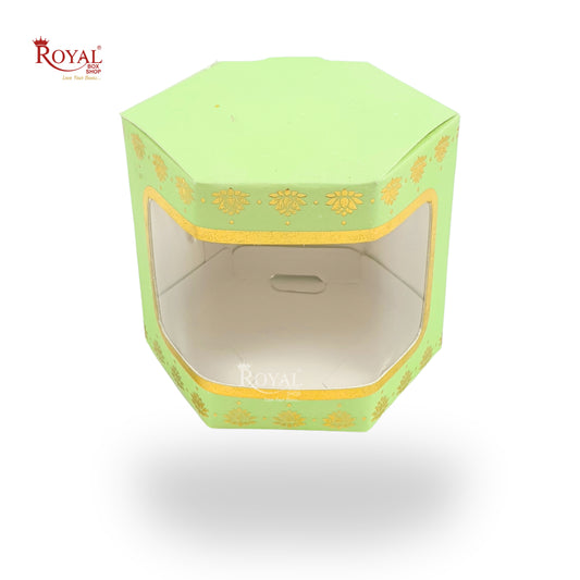 Cookies Box with Window I RCF-07 D2 Green With Golden Leafing I 3x3x3 inches