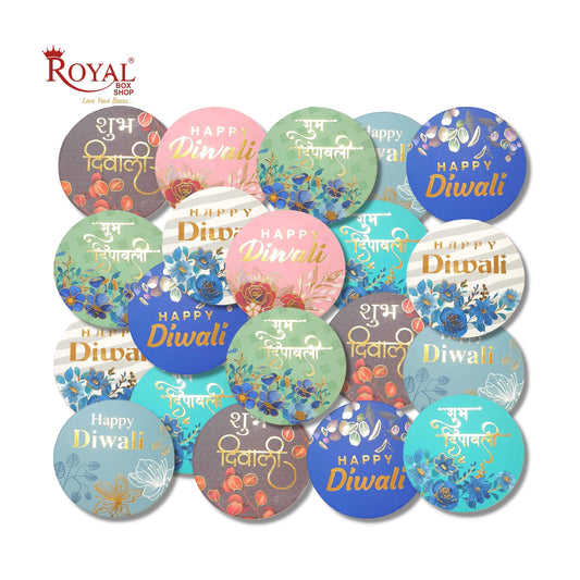Diwali Tags 100pcs I Gold Leafing I Round Shape 2.5" Inch Wide I Free Shipping I Mix Color & Design Royal Box Shop