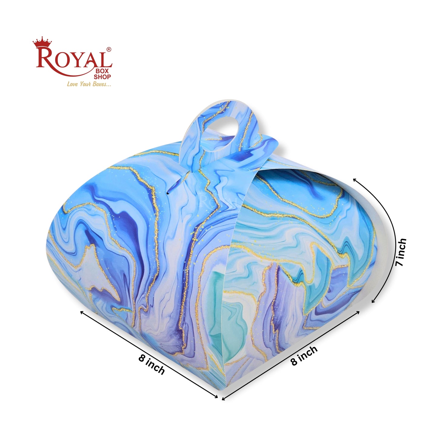 Dome Cake Box with Handle I Blue Marble Print I 8x8x7 Inch I Perfect for Cake & Cookies