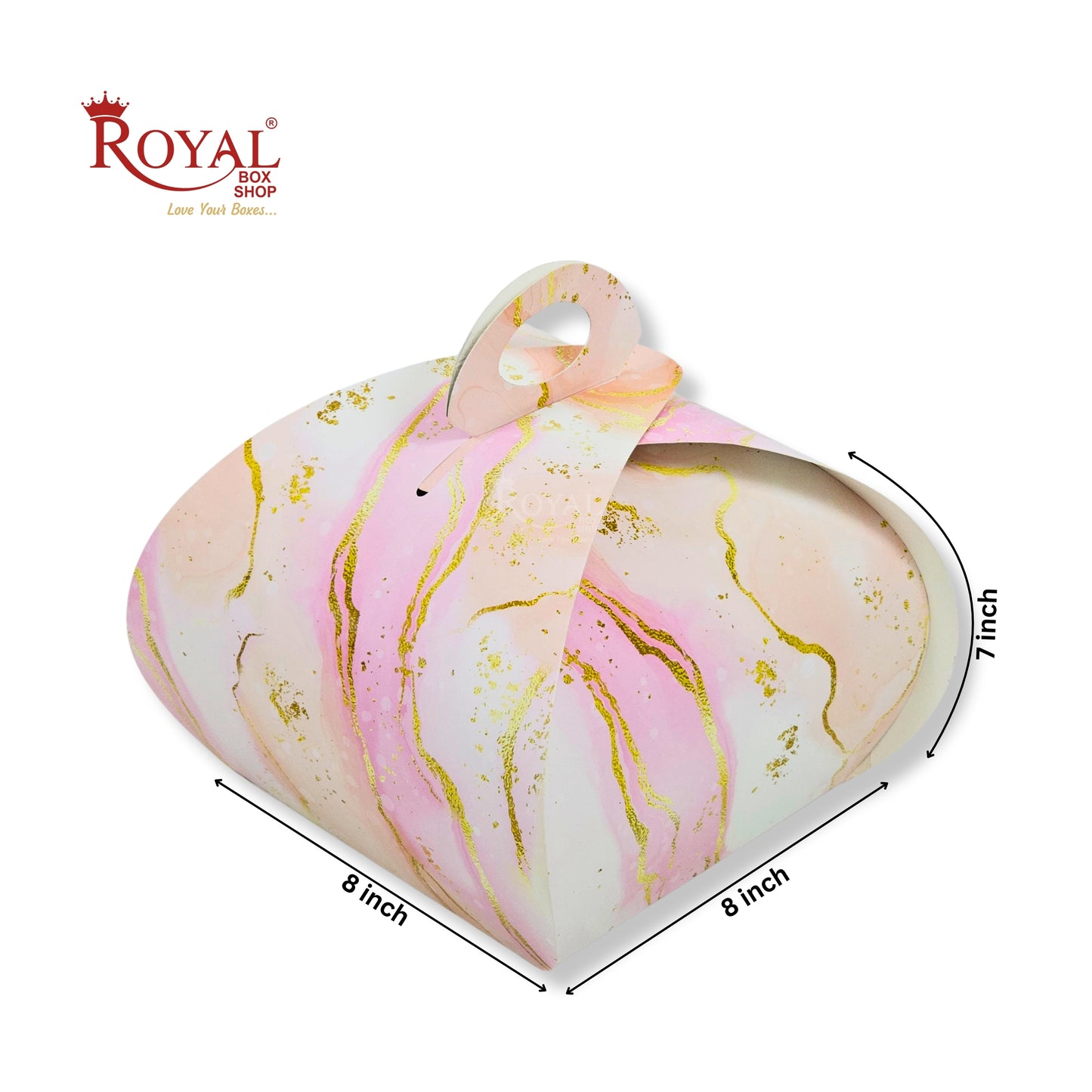 Dome Cake Box with Handle I Pink Marble Print I 8x8x7 Inch I Perfect for Cake & Cookies