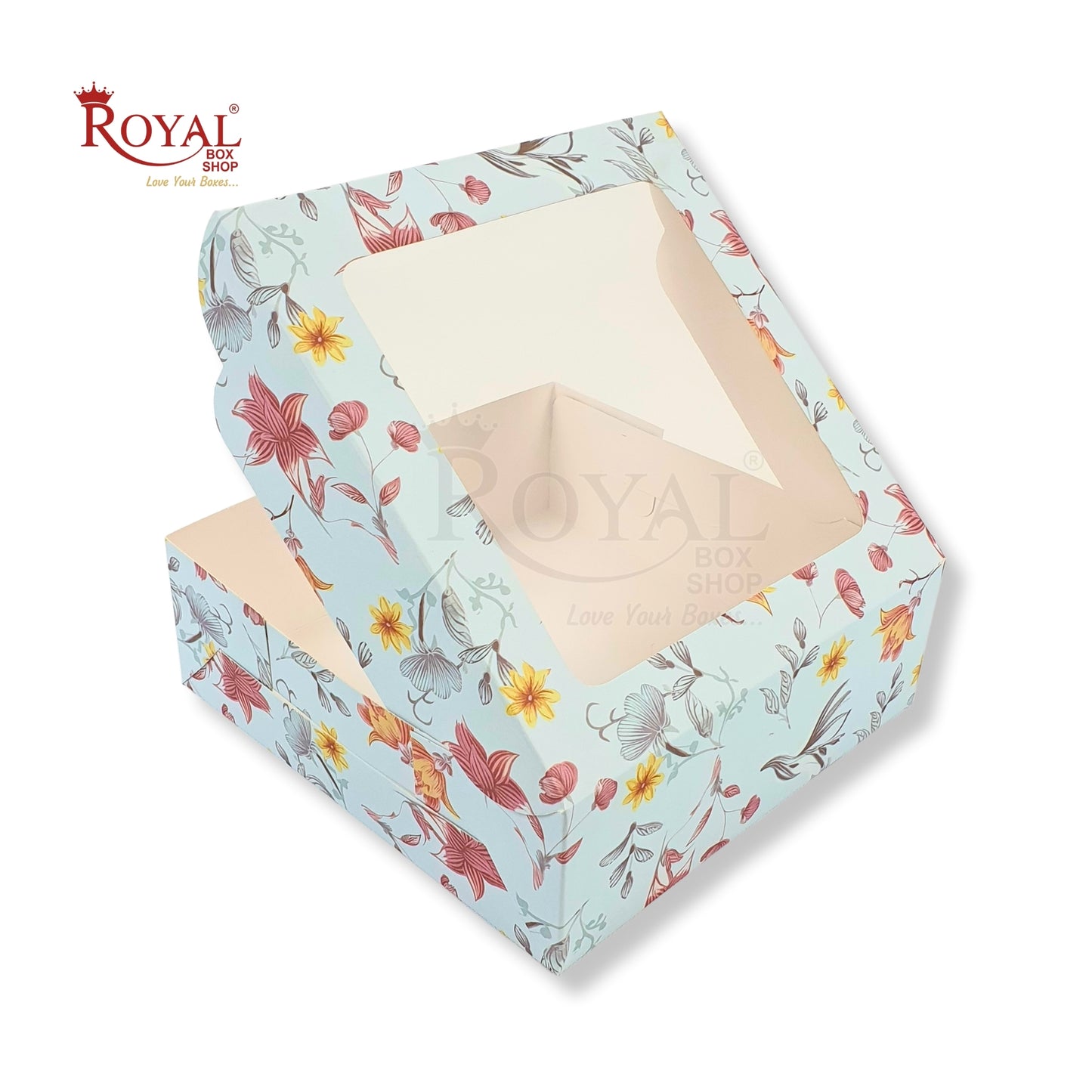 Dry Cake Box With Window I Size 9x9x3 inch I Blue Floral I For Cakes, Dry Cakes, Chocolates, Cookies, Muffins Royal Box Shop