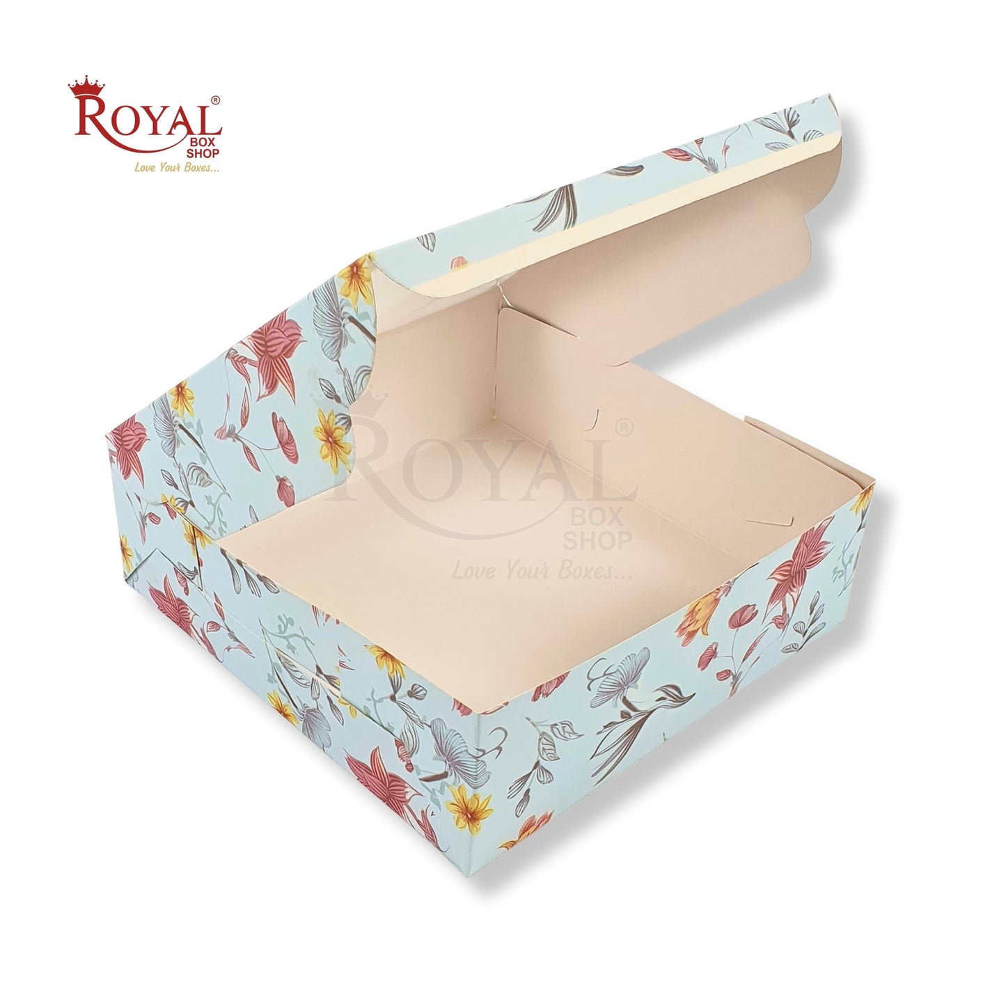 Dry Cake Box With Window I Size 9x9x3 inch I Blue Floral I For Cakes, Dry Cakes, Chocolates, Cookies, Muffins Royal Box Shop
