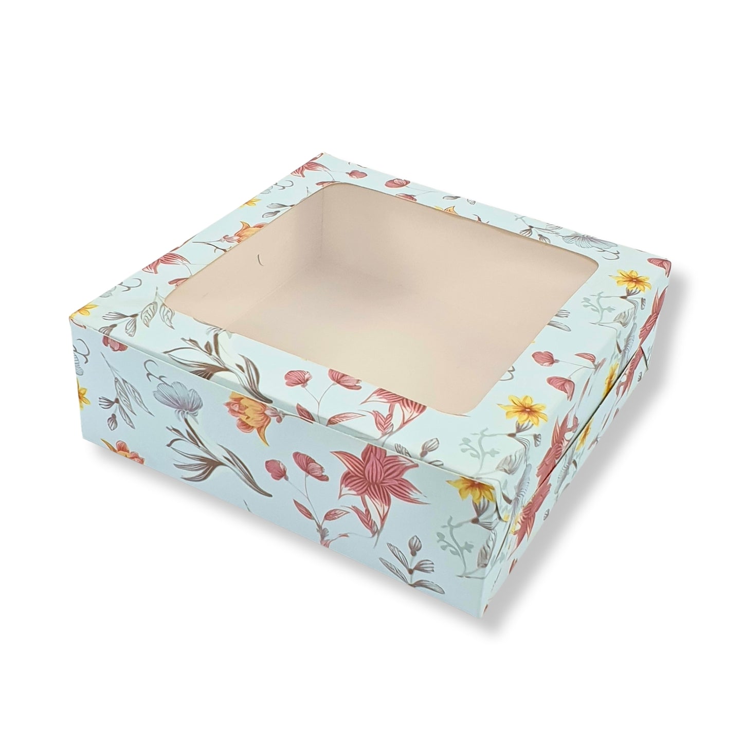 Dry Cake Box With Window I Size 9x9x3 inch I Blue Floral I For Cakes, Dry Cakes, Chocolates, Cookies, Muffins Royal Box Shop