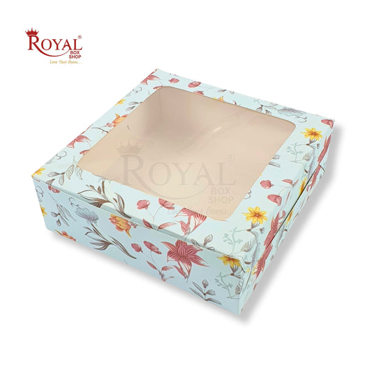 Dry Cake Box With Window I Size 9x9x3 inch I Blue Floral I For Cakes, Dry Cakes, Chocolates, Cookies, Muffins Royal Box Shop