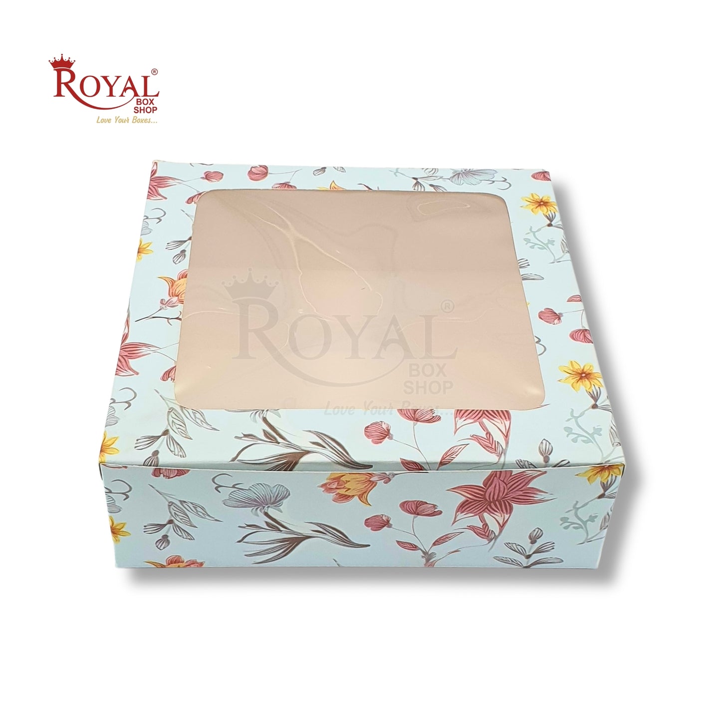 Dry Cake Box With Window I Size 9x9x3 inch I Blue Floral I For Cakes, Dry Cakes, Chocolates, Cookies, Muffins Royal Box Shop