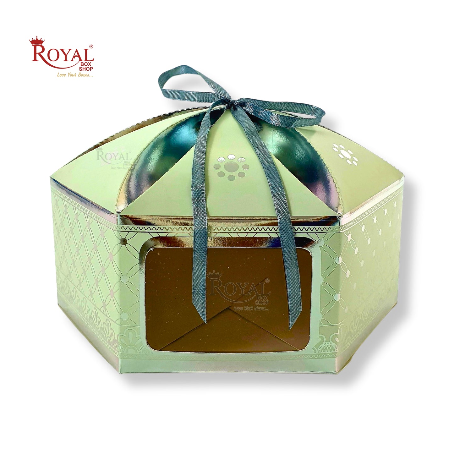 Dry Cake Box with Gold Foil Accents (7x7x3 Inch) Green Flower Royal Box Shop