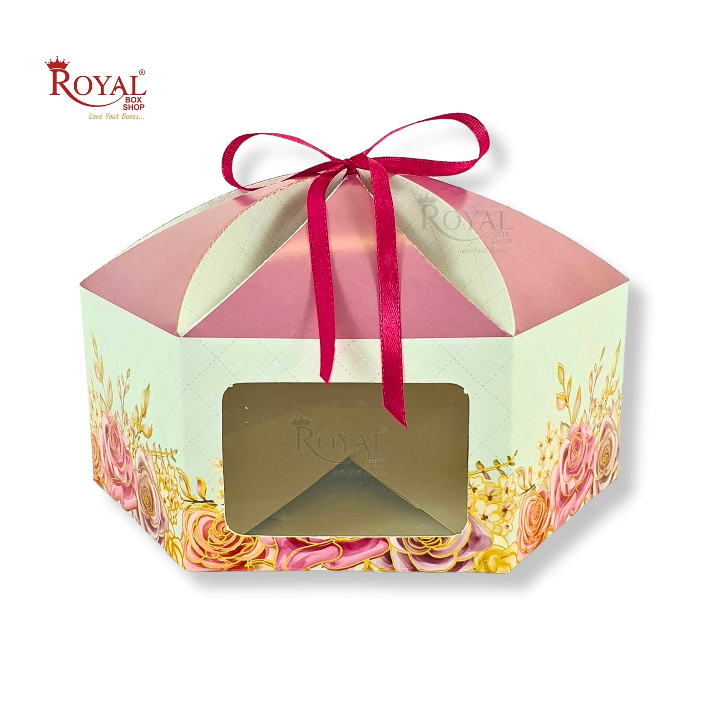 Dry Cake Box with Gold Foil Accents (7x7x3 Inch) Grey Flower Royal Box Shop