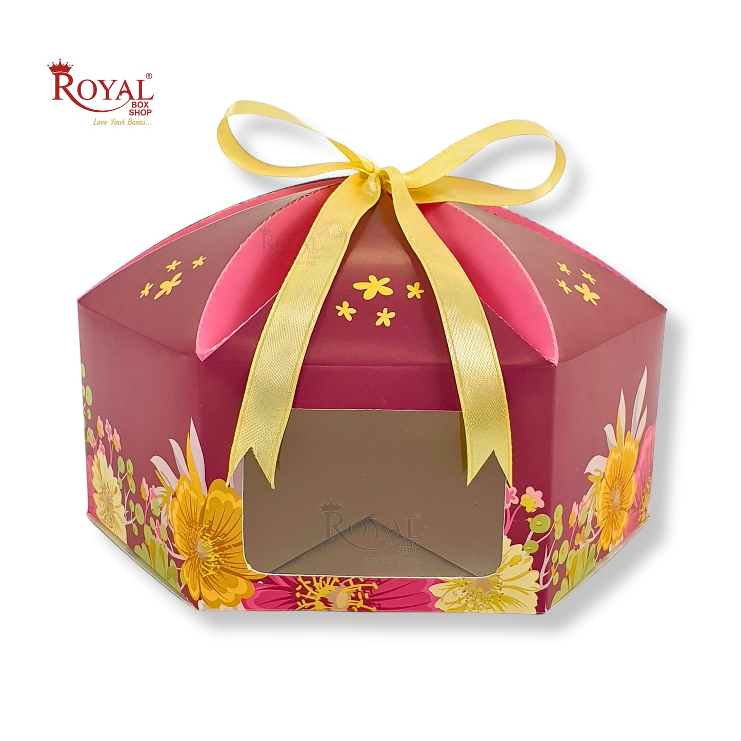 Dry Cake Box with Gold Foil Accents (7x7x3 Inch) Wine Flower Royal Box Shop