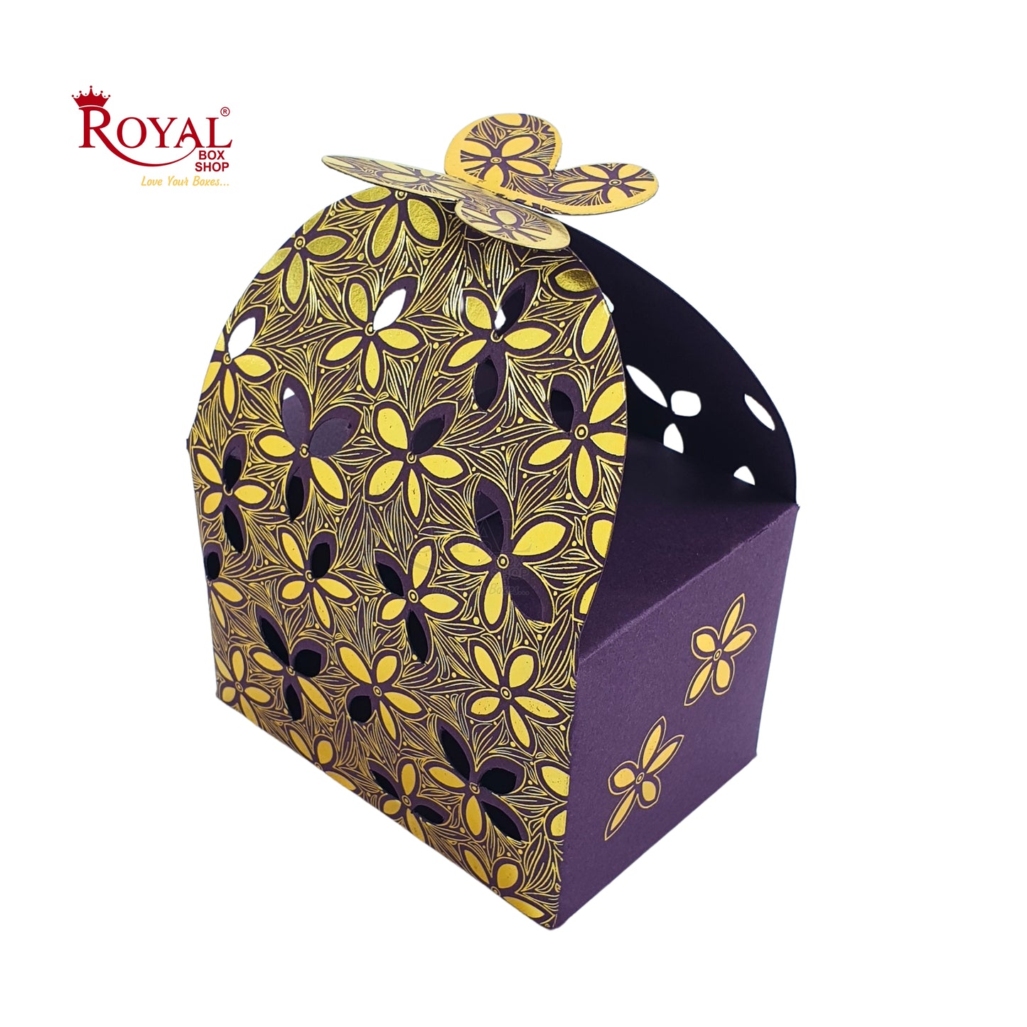 Flower Butterfly Hollow Candy Box Cookie Gift Boxes I Purple Gold Foil Leafing Print I 3.5x2.25x2.4 inches Royal Box Shop
