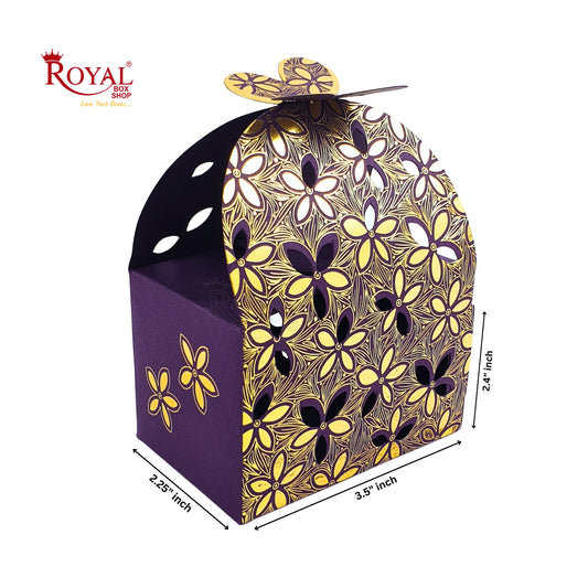 Flower Butterfly Hollow Candy Box Cookie Gift Boxes I Purple Gold Foil Leafing Print I 3.5x2.25x2.4 inches Royal Box Shop