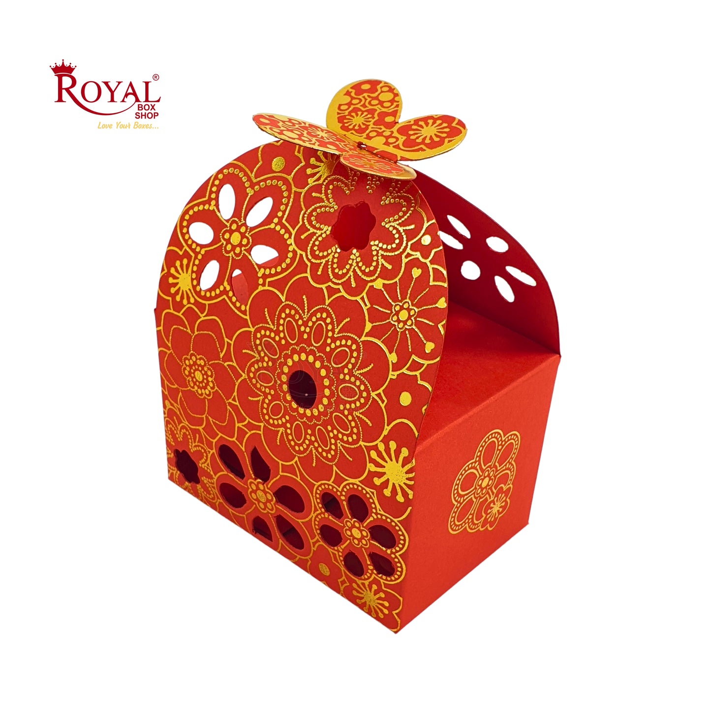 Flower Butterfly Hollow Candy Box Cookie Gift Boxes I Red Gold Foil Leafing Print I 3.5x2.25x2.4 inches Royal Box Shop
