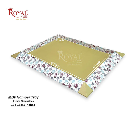 Gift Hamper MDF Trays I 12x16x1 Inches I Polka I Scodish Gold Print I For Return Favor Gifts, Festival & Wedding Gifting Royal Box Shop