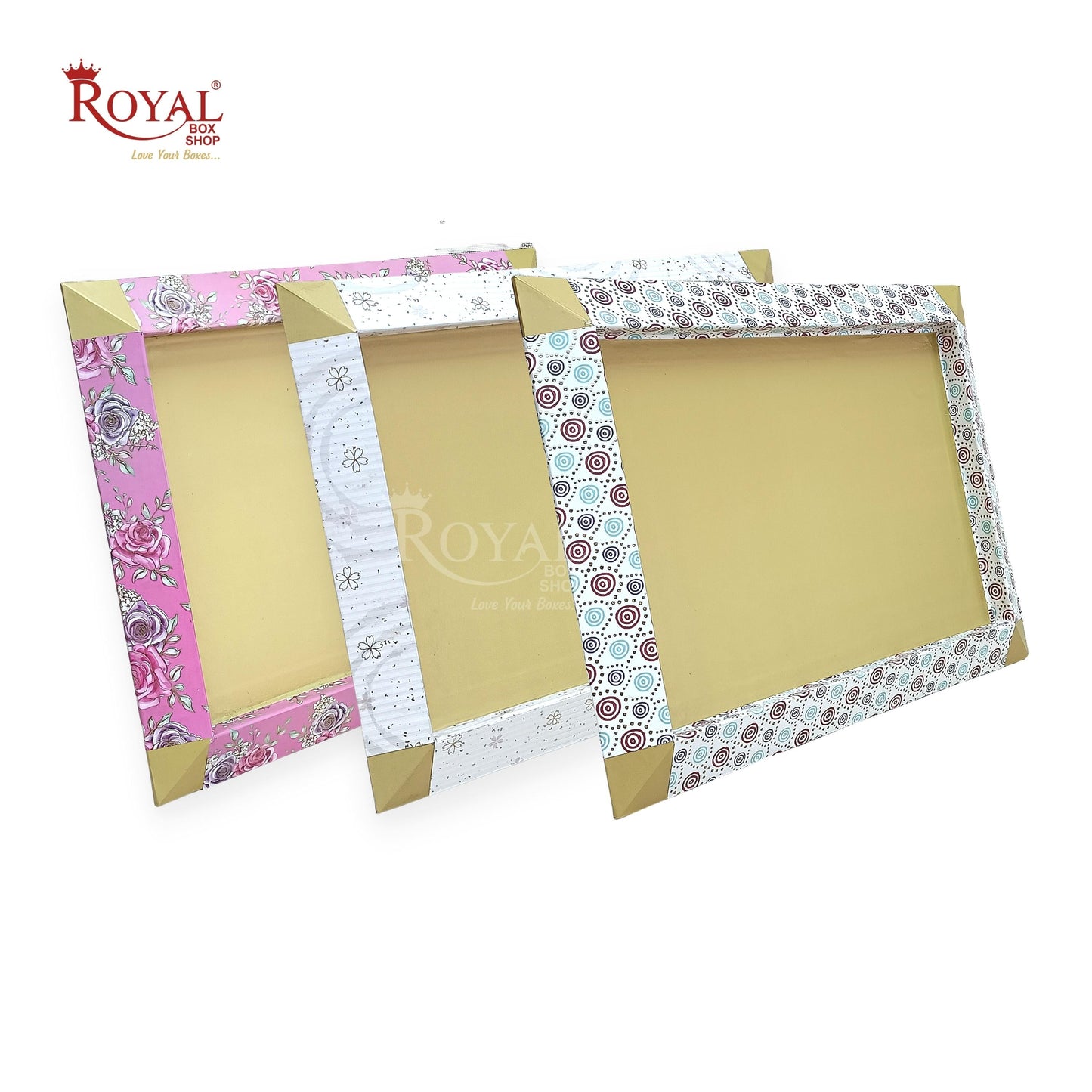 Gift Hamper MDF Trays I 14x18x1 Inches I Polka I Scodish Gold Print I For Return Favor Gifts, Festival & Wedding Gifting Royal Box Shop