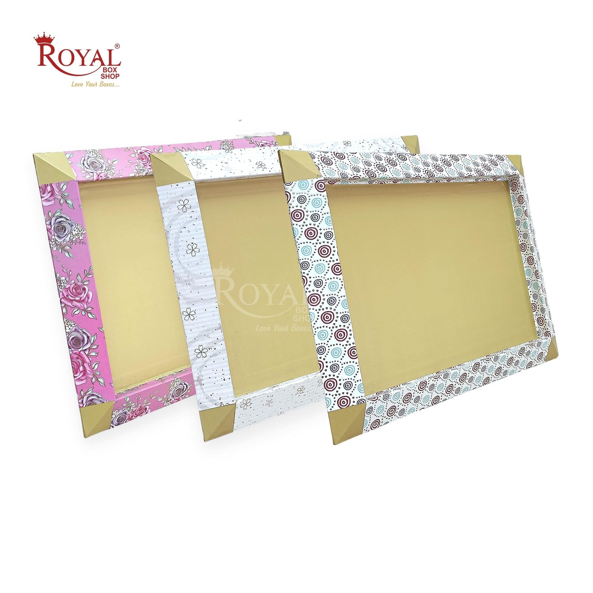 Gift Hamper MDF Trays I 14x18x1 Inches I Polka I Scodish Gold Print I For Return Favor Gifts, Festival & Wedding Gifting Royal Box Shop