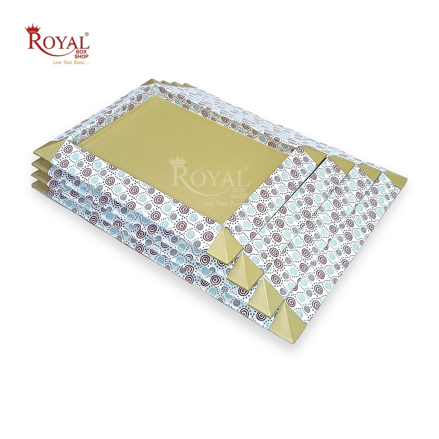 Gift Hamper MDF Trays I 16x20x1 Inches I Polka I Scodish Gold Print I For Return Favor Gifts, Festival & Wedding Gifting Royal Box Shop