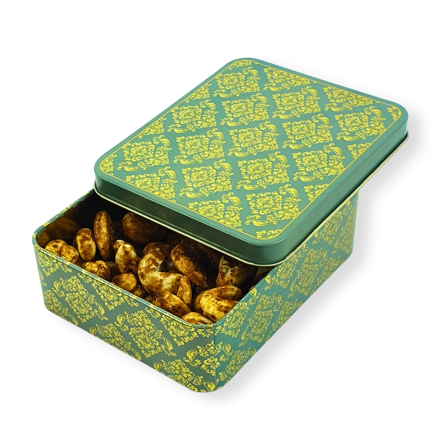 Premium Tin Box I 4"x4.75"x1.5" Inches I Green with Golden Foiling