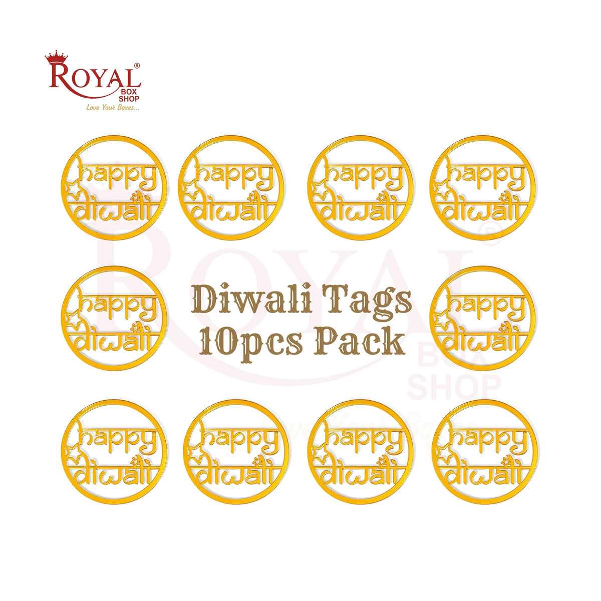 Happy Diwali Tags I Acrylic Golden I Gift Tags I Pack of 10 Gift Tags I Free Shipping 07 Royal Box Shop