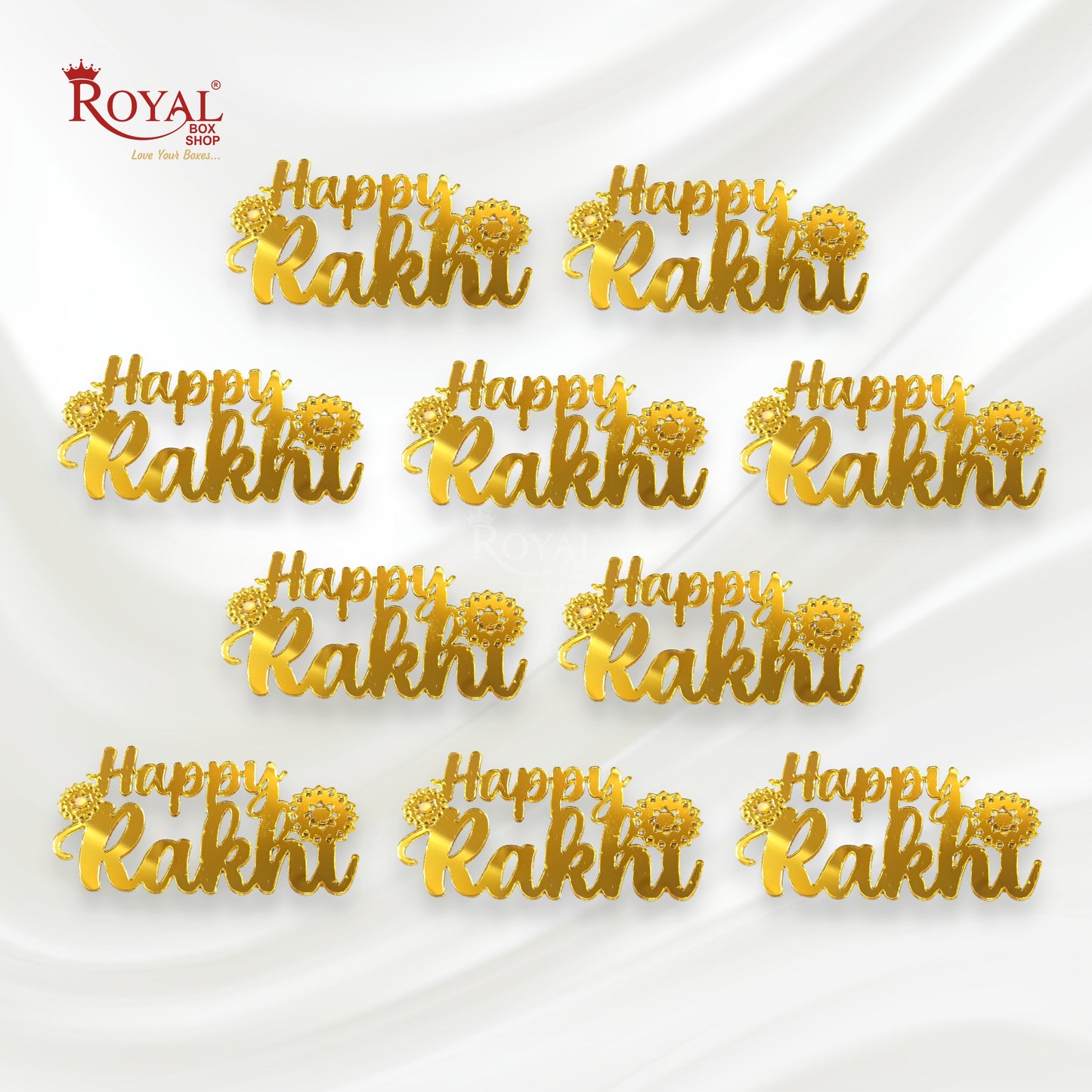 Happy Rakhi I Gift Tags I Acrylic Golden I Pack of 10 Gift Tags I Free Shipping Royal Box Shop