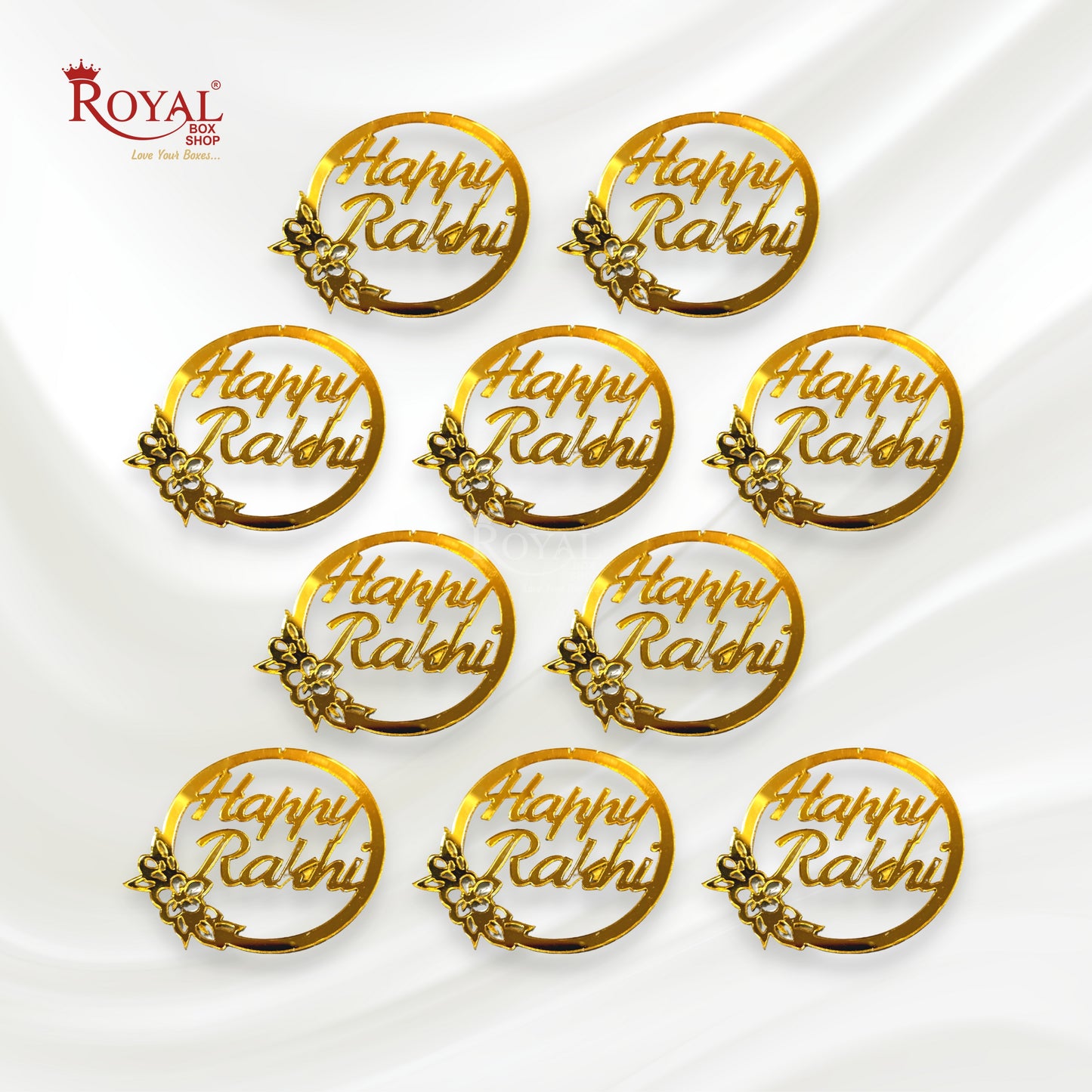 Happy Rakhi I Gift Tags I Round Acrylic Golden I Pack of 10 Gift Tags I Free Shipping Royal Box Shop
