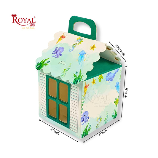 Hut Shape Gift Boxes I 4x4x4 Inch I Aqua Sea Theme I Perfect For Birthday, Return Favor, Baby Announcements Royal Box Shop