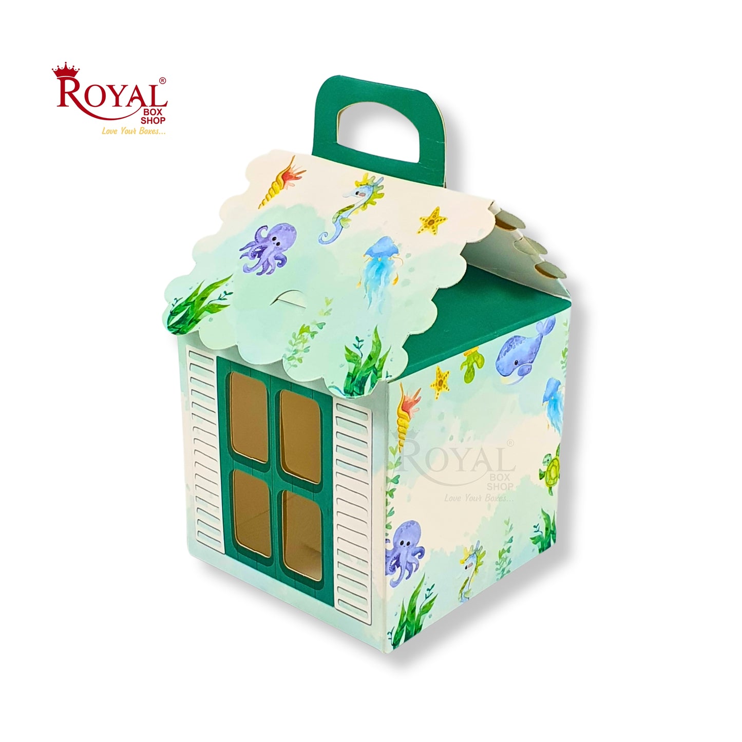 Hut Shape Gift Boxes I 4x4x4 Inch I Aqua Sea Theme I Perfect For Birthday, Return Favor, Baby Announcements Royal Box Shop