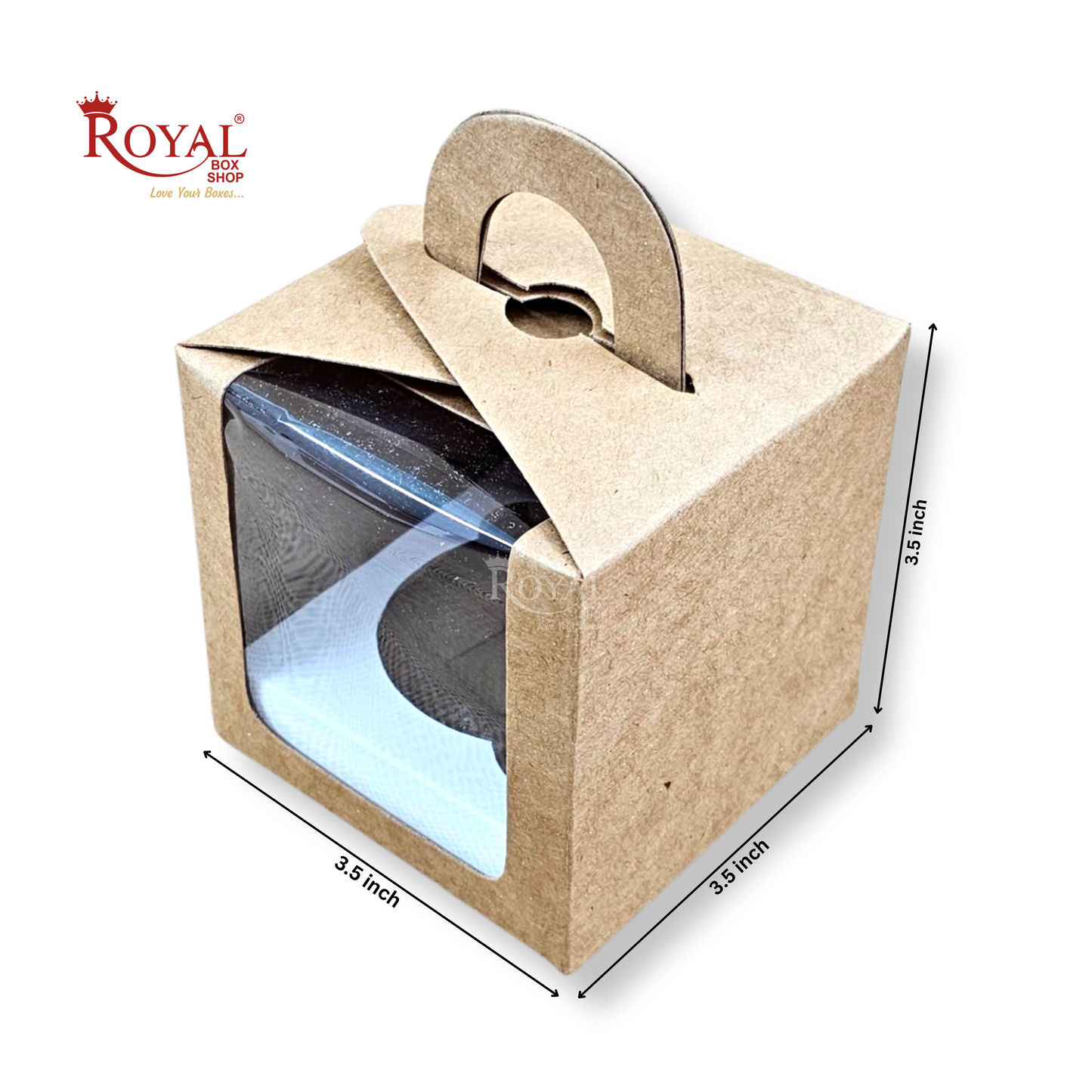 1 Cupcake Box With Window I Size 3.5"x3.5"x3.5" I Brown Color I Kraft Paper Box for Cupcakes Cookies, Candies