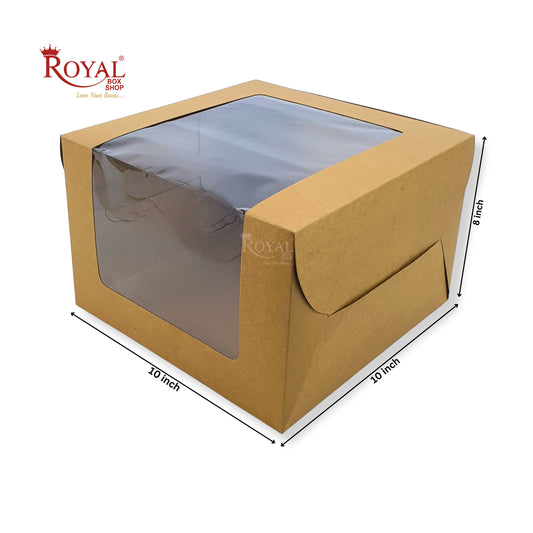 Tall Cake Box L-shape Window - 10"x10"x8"inches - Kraft