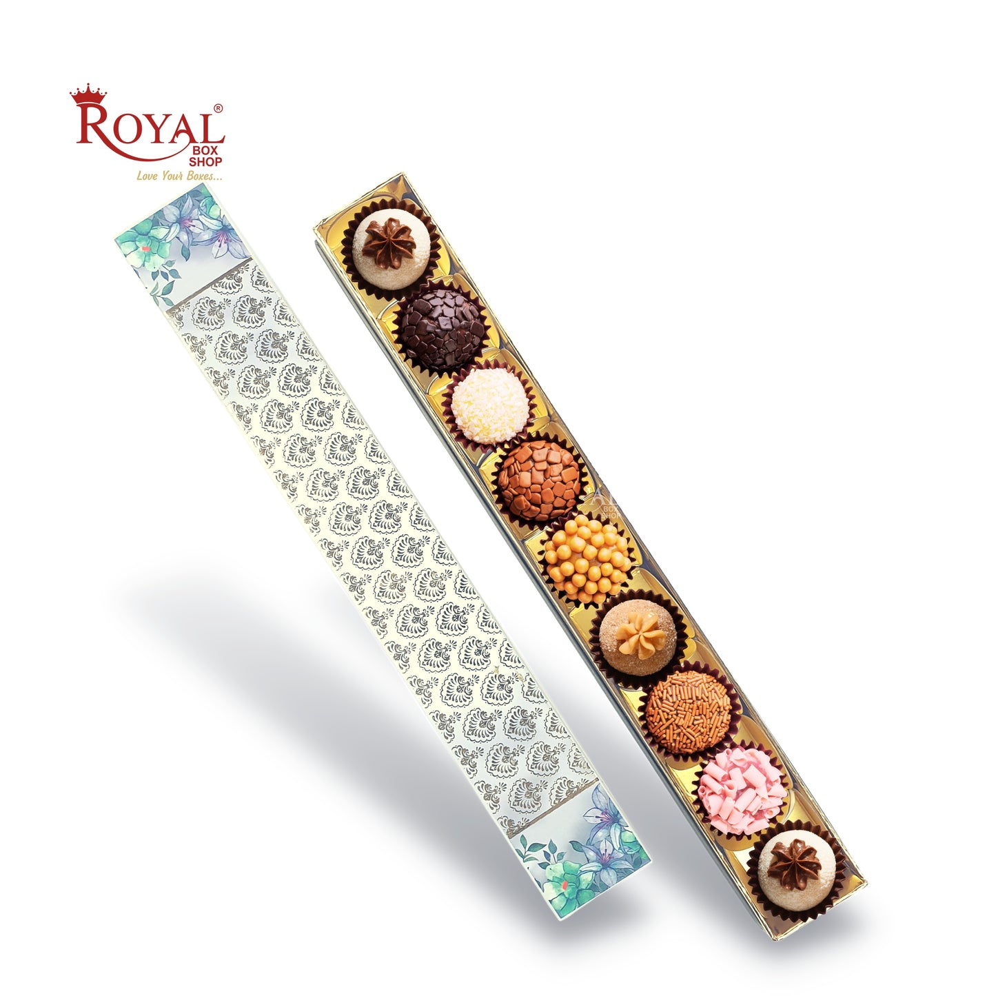 Long Sleek Sweets Rigid Box I FlowerTheme I Perfect Packaging for Sweets, Chocolates & Baklawa Royal Box Shop