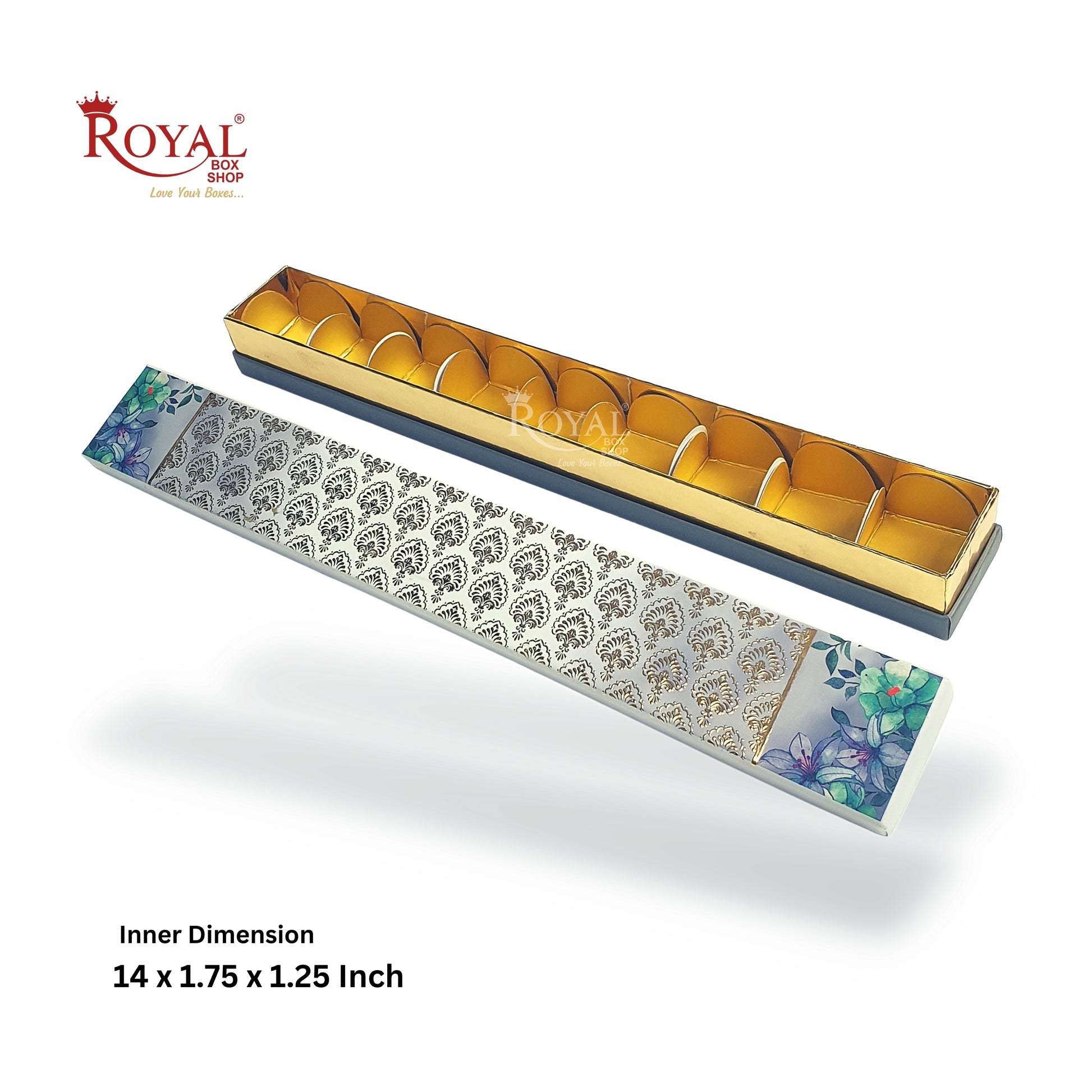 Long Sleek Sweets Rigid Box I FlowerTheme I Perfect Packaging for Sweets, Chocolates & Baklawa Royal Box Shop