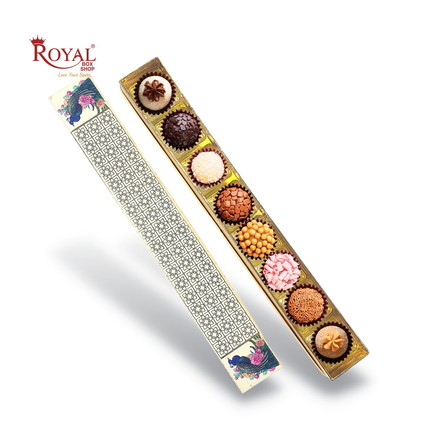 Long Sleek Sweets Rigid Box I Peacock Theme I Perfect Packaging for Sweets, Chocolates & Baklawa Royal Box Shop