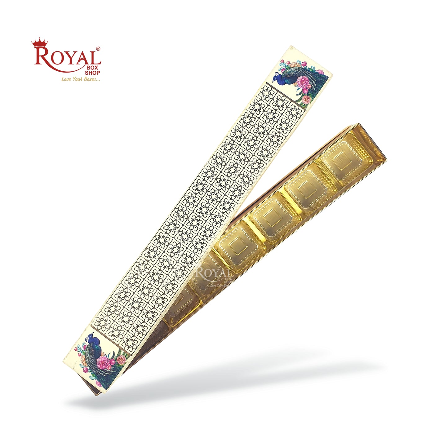 Long Sleek Sweets Rigid Box I Peacock Theme I Perfect Packaging for Sweets, Chocolates & Baklawa Royal Box Shop