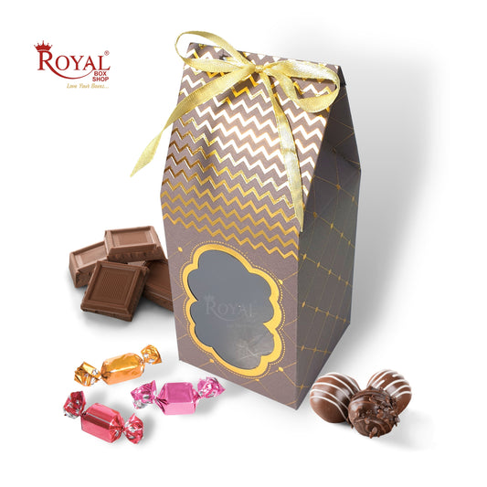 Premium Gift Box with Window I Light Brown Gold Leafing Print I 4.5x3x3 inches I For Return Favor Gift, Baby Shower Gifts, Room Hampers, Candy Box, Birthday Return Gift Royal Box Shop